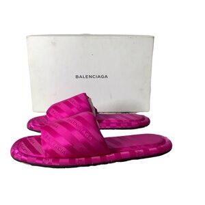 Balenciaga Fuchsia Pink Jacquard Hotel Flat Slides Size 38